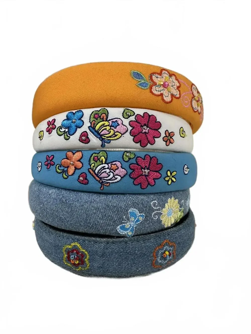 Headband Lot Embroidered Padded Floral and Butterfly Set of 5
